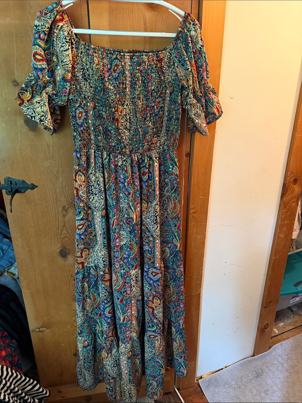 Bohemian Paisley Smocked Maxi Dress in Multicolor